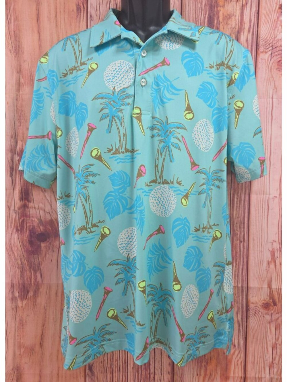 Chubbies Mens Golf Polo Medium Tropical Print Palm Trees & Tees Blue